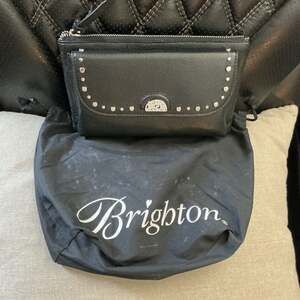 Brighton Black Pebble Leather Studded Zip Wallet Pouch with Dust Bag